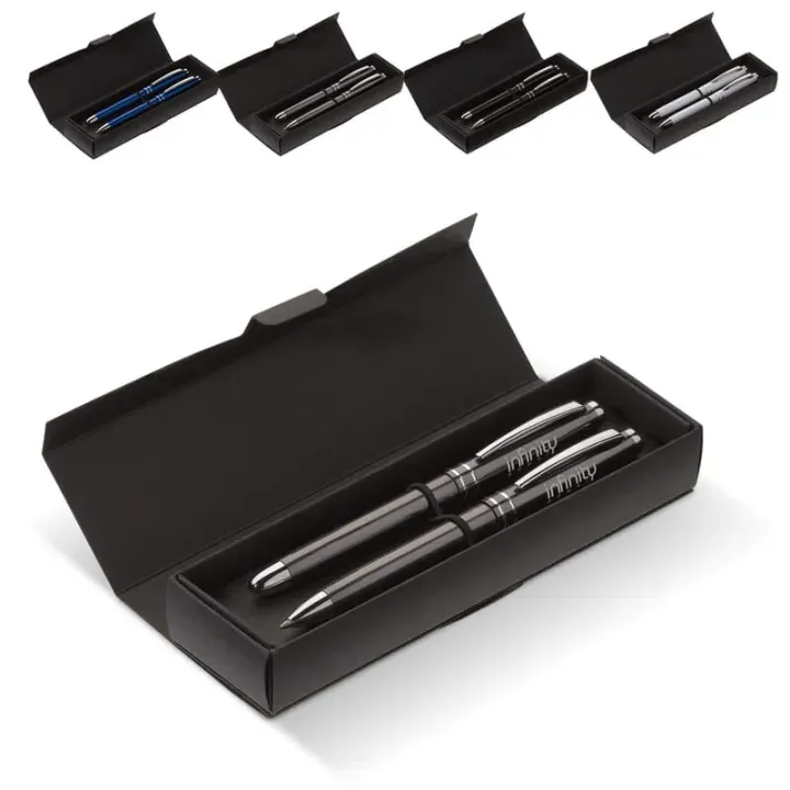 Pen set 2 stripes barrel metal - LT82365 (gadzety reklamowe)